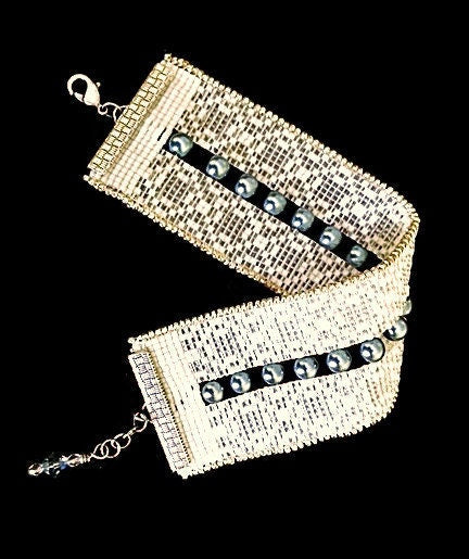 Bead Lace Bracelet, Bridal Jewelry, Lace Jewelry, Bridal Bracelet, Beaded Cuff Bracelet, Bridal Jewelry, Wedding Jewelry, White Bracelet