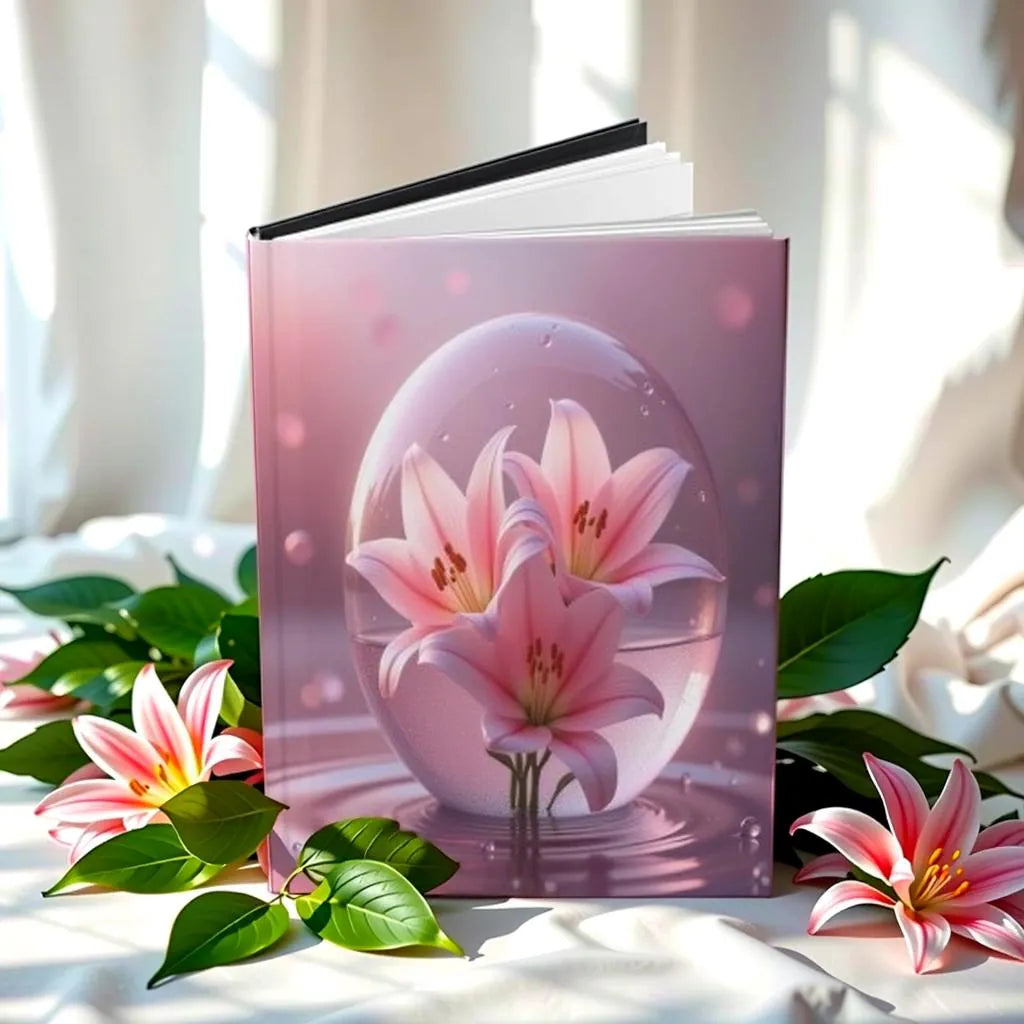 Pink Lilies Hardcover Journal, Matte Finish, Writing Notebook for Creatives, Students, Professionals, Gift Idea, Beauty and Practicality