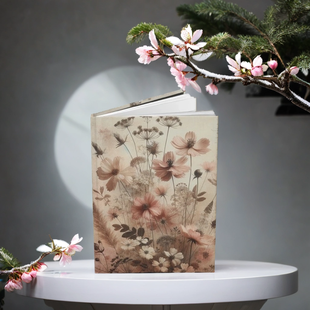 Vintage Wildflower Hardcover Journal Matte, Pink Floral Notebook, Botanical Journal, Gift for Her, Keepsake Diary, Travel Planner