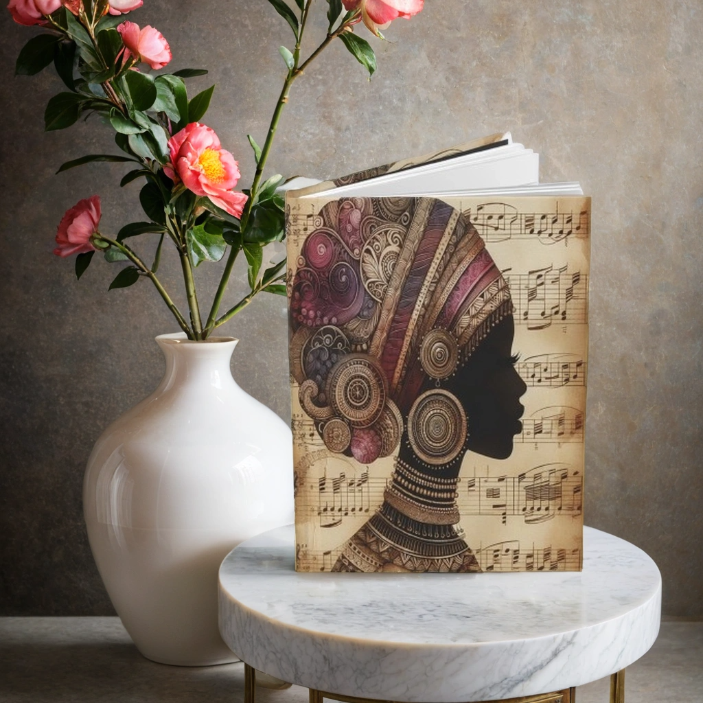 Hardcover Journal Matte, Music in my Soul Journal, African Woman Design, Cultural Richness, Black History Month, Women's History Month