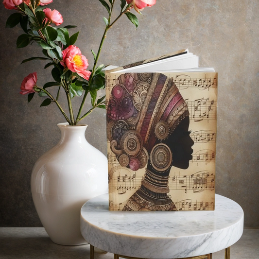 Hardcover Journal Matte, Music in my Soul Journal, African Woman Design, Cultural Richness, Black History Month, Women's History Month