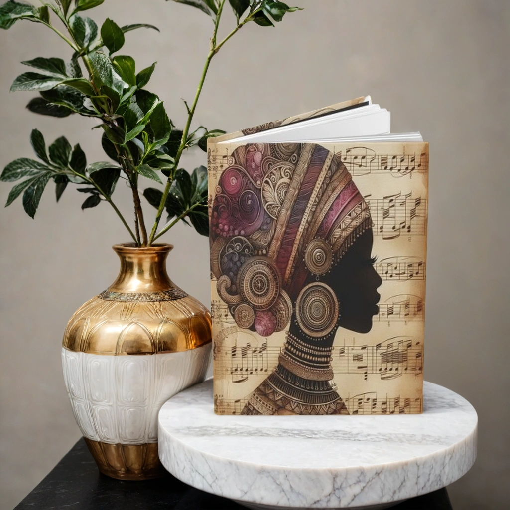 Hardcover Journal Matte, Music in my Soul Journal, African Woman Design, Cultural Richness, Black History Month, Women's History Month