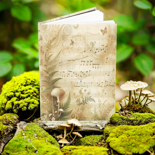 Vintage Inspired Music-Themed Hardcover Journal, Botanical Notebook, Eco-Friendly Gift, Nature Lover's Diary, Artistic Writing Journal
