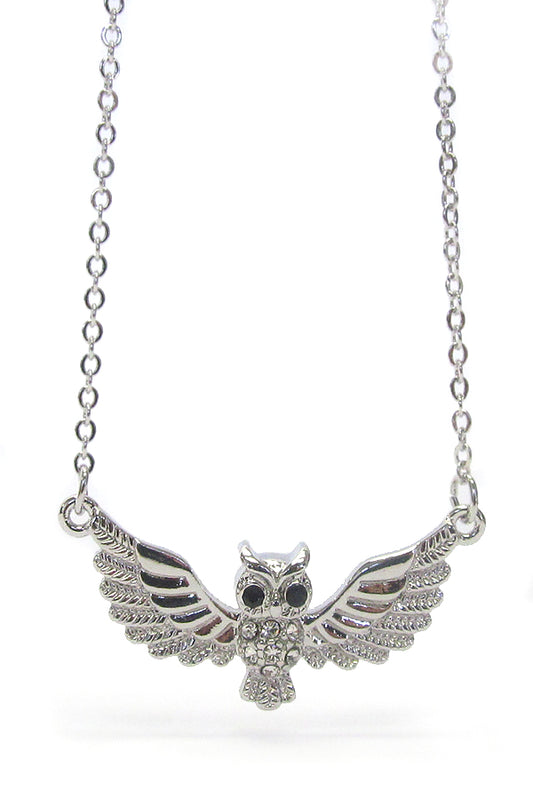 Owl in Flight Crystal Pendant