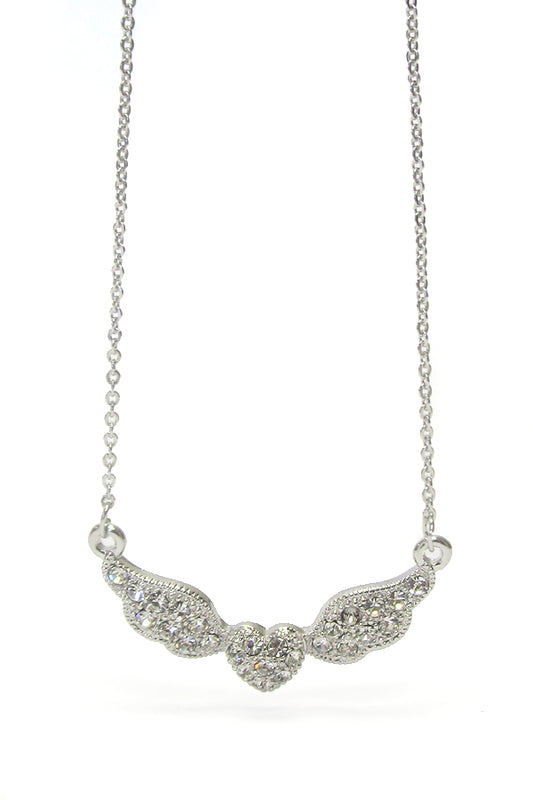 Winged Heart – White Gold-Plated Crystal Pendant Necklace