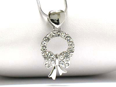 Crystal Wreath Pendant – Festive Holiday Necklace with Sparkling Bow